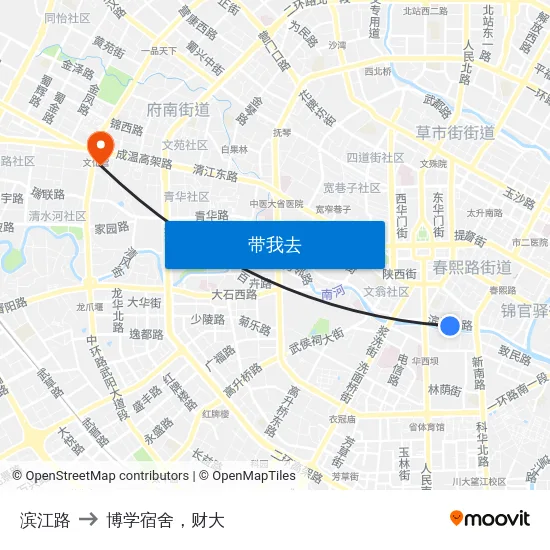 滨江路 to 博学宿舍，财大 map