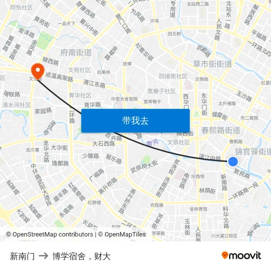 新南门 to 博学宿舍，财大 map