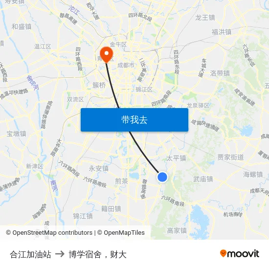 合江加油站 to 博学宿舍，财大 map