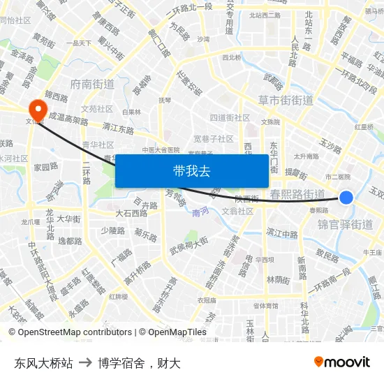 东风大桥站 to 博学宿舍，财大 map