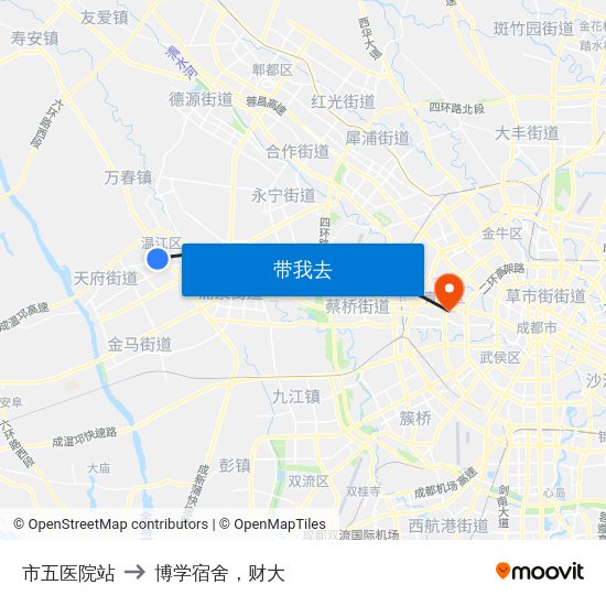 市五医院站 to 博学宿舍，财大 map