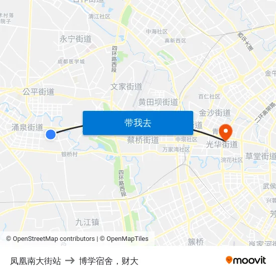 凤凰南大街站 to 博学宿舍，财大 map