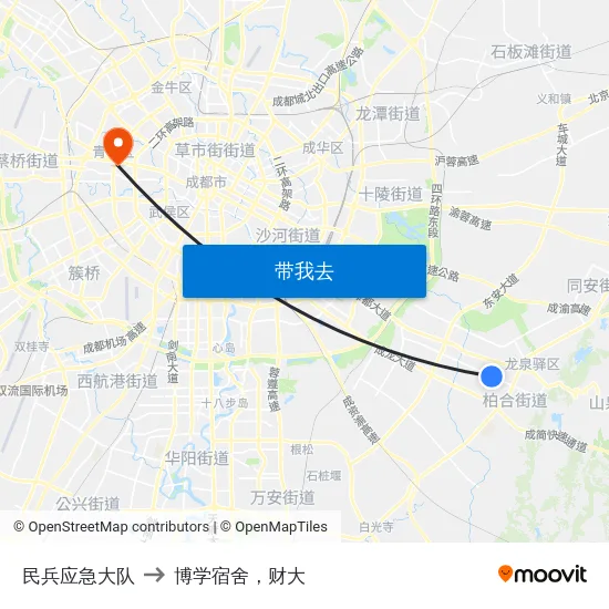 民兵应急大队 to 博学宿舍，财大 map
