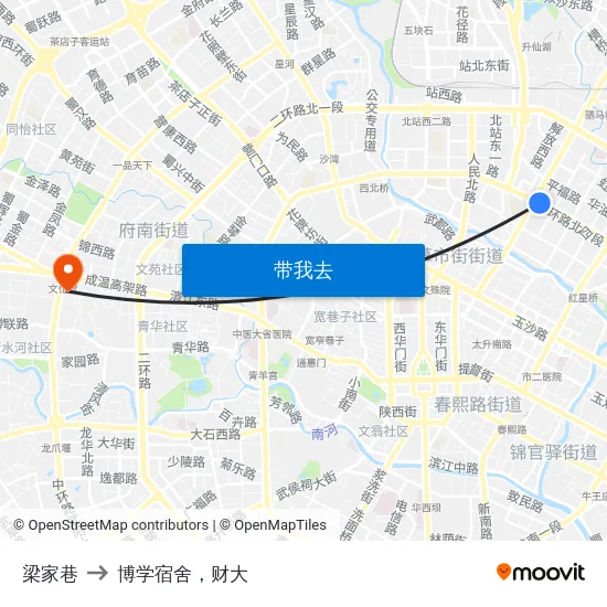 梁家巷 to 博学宿舍，财大 map