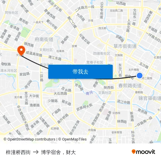 梓潼桥西街 to 博学宿舍，财大 map