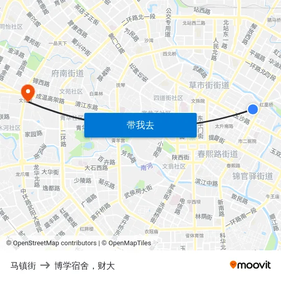 马镇街 to 博学宿舍，财大 map