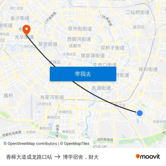 香樟大道成龙路口站 to 博学宿舍，财大 map