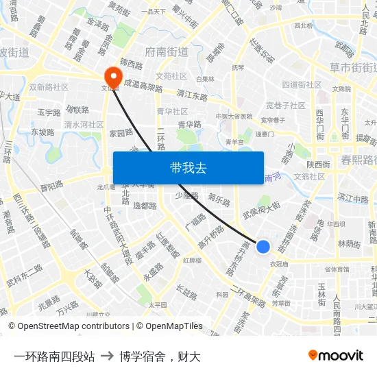 一环路南四段站 to 博学宿舍，财大 map