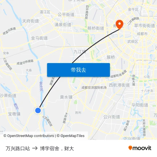 万兴路口站 to 博学宿舍，财大 map