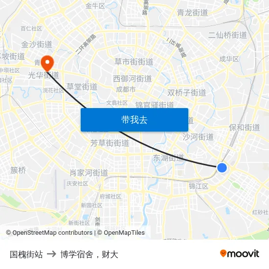 国槐街站 to 博学宿舍，财大 map
