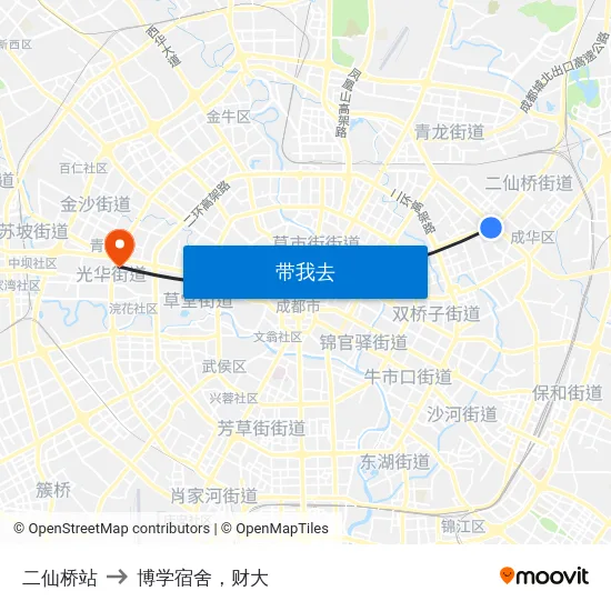 二仙桥站 to 博学宿舍，财大 map