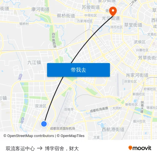 双流客运中心 to 博学宿舍，财大 map