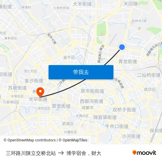 三环路川陕立交桥北站 to 博学宿舍，财大 map