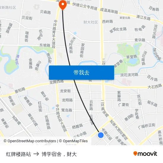 红牌楼路站 to 博学宿舍，财大 map