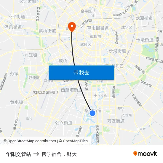 华阳交管站 to 博学宿舍，财大 map