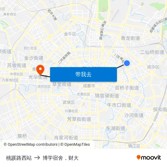 桃蹊路西站 to 博学宿舍，财大 map