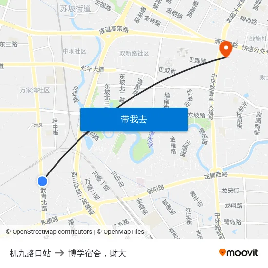 机九路口站 to 博学宿舍，财大 map