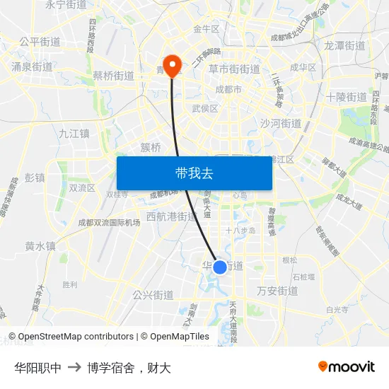 华阳职中 to 博学宿舍，财大 map