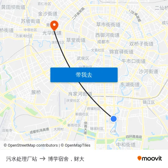 污水处理厂站 to 博学宿舍，财大 map