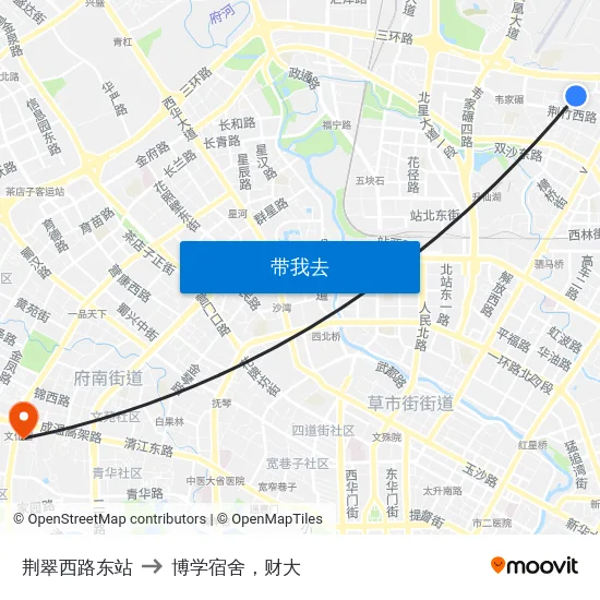 荆翠西路东站 to 博学宿舍，财大 map