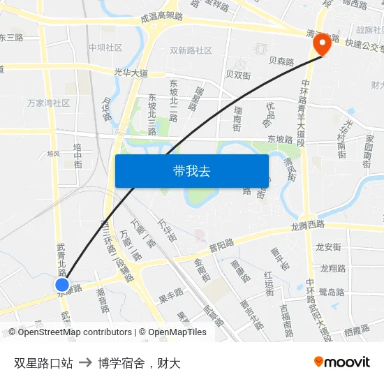 双星路口站 to 博学宿舍，财大 map