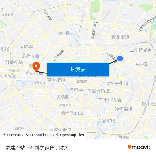 双建路站 to 博学宿舍，财大 map