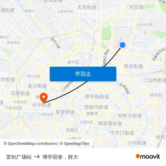 雷剑广场站 to 博学宿舍，财大 map
