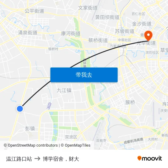 温江路口站 to 博学宿舍，财大 map