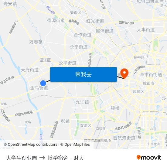 大学生创业园 to 博学宿舍，财大 map