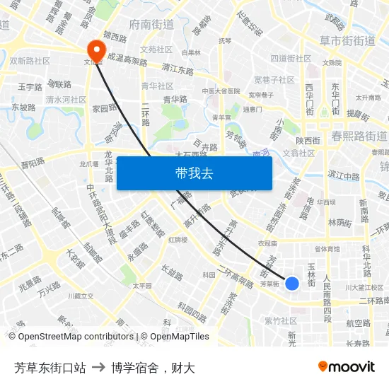 芳草东街口站 to 博学宿舍，财大 map