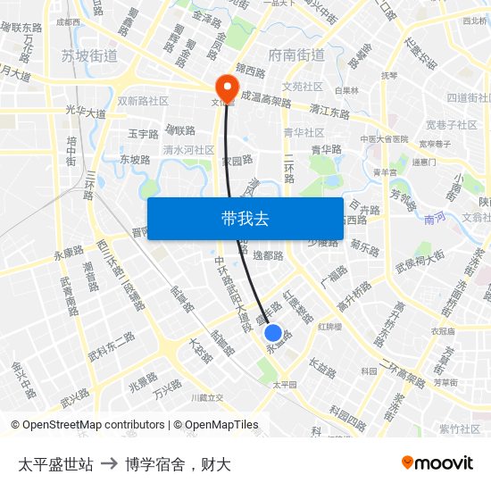 太平盛世站 to 博学宿舍，财大 map
