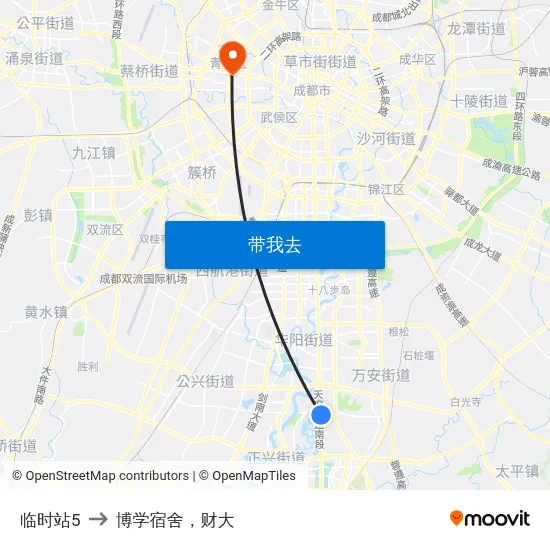 临时站5 to 博学宿舍，财大 map