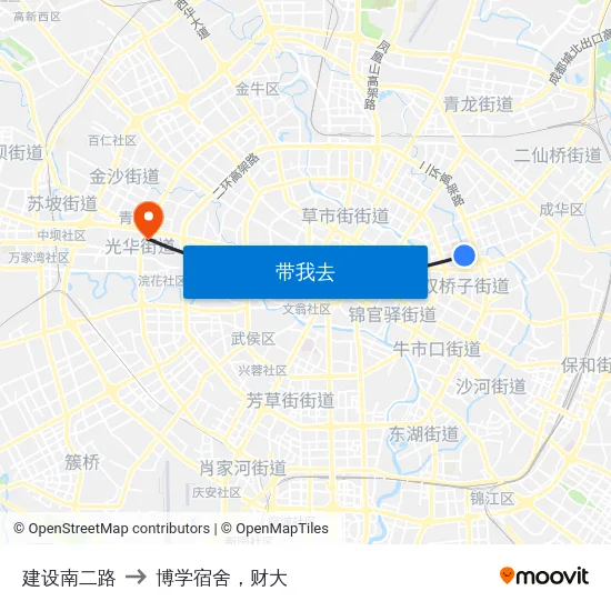 建设南二路 to 博学宿舍，财大 map