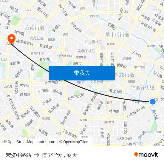 宏济中路站 to 博学宿舍，财大 map