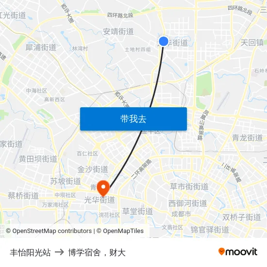 丰怡阳光站 to 博学宿舍，财大 map