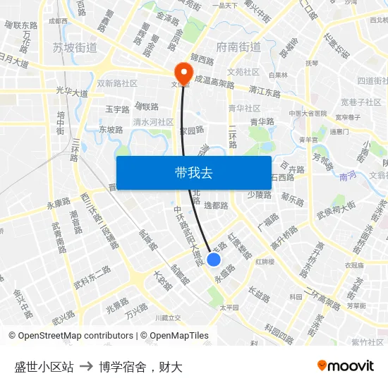 盛世小区站 to 博学宿舍，财大 map