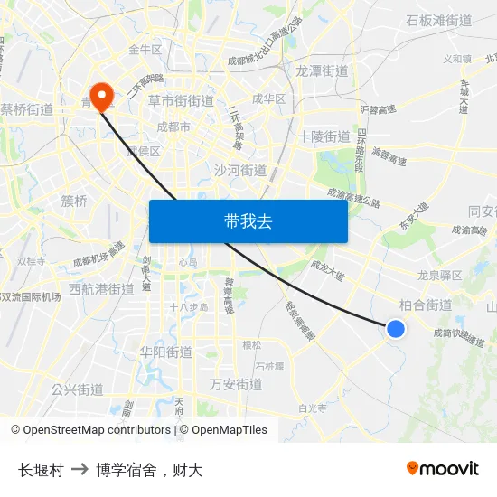 长堰村 to 博学宿舍，财大 map