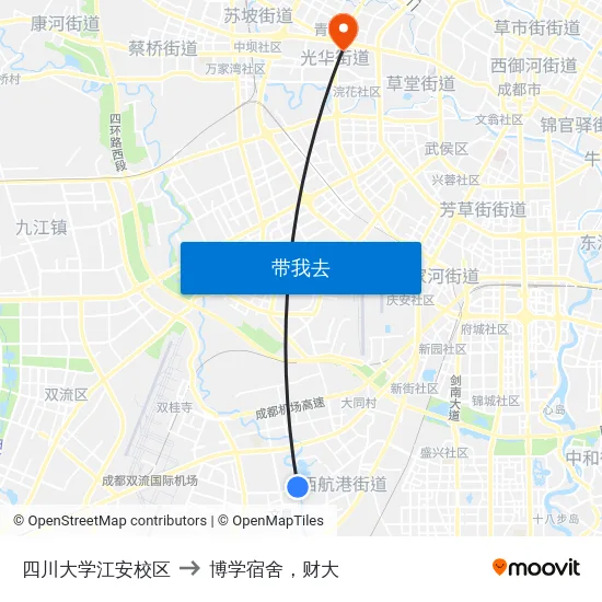 四川大学江安校区 to 博学宿舍，财大 map