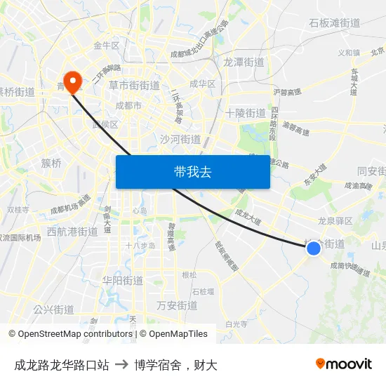 成龙路龙华路口站 to 博学宿舍，财大 map