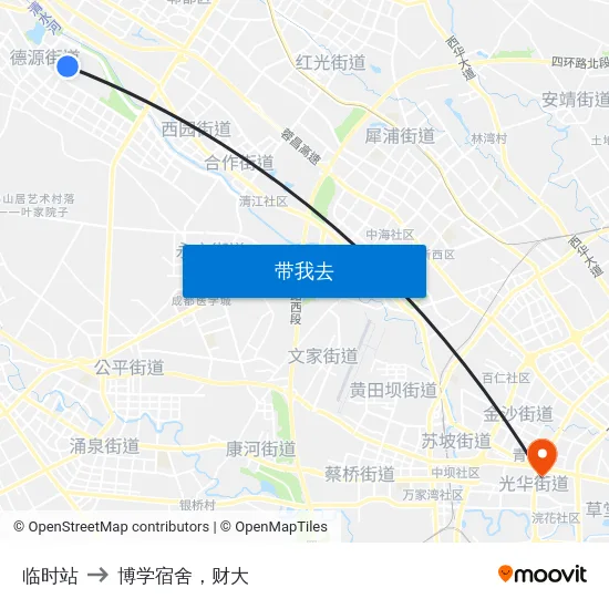 临时站 to 博学宿舍，财大 map