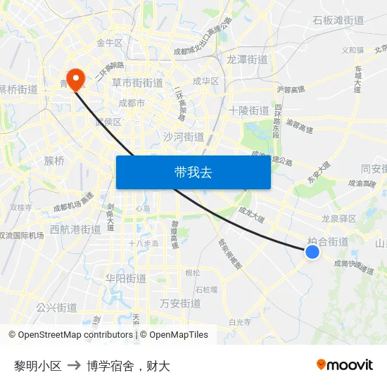 黎明小区 to 博学宿舍，财大 map