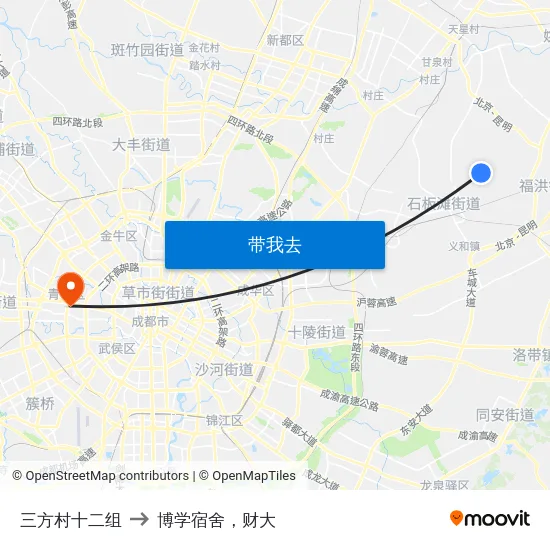 三方村十二组 to 博学宿舍，财大 map