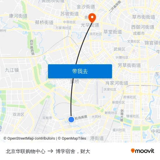 北京华联购物中心 to 博学宿舍，财大 map