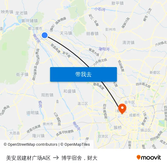 美安居建材广场A区 to 博学宿舍，财大 map