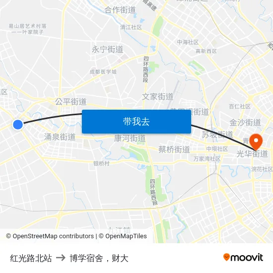 红光路北站 to 博学宿舍，财大 map