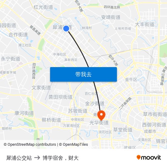 犀浦公交站 to 博学宿舍，财大 map