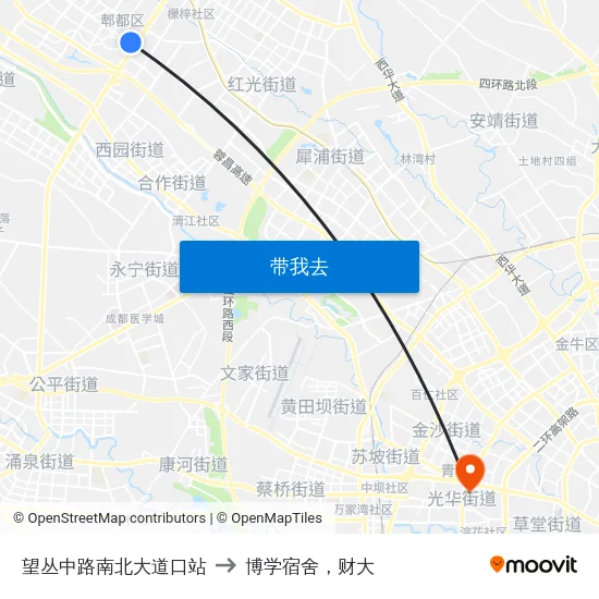 望丛中路南北大道口站 to 博学宿舍，财大 map