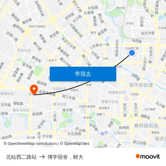 北站西二路站 to 博学宿舍，财大 map