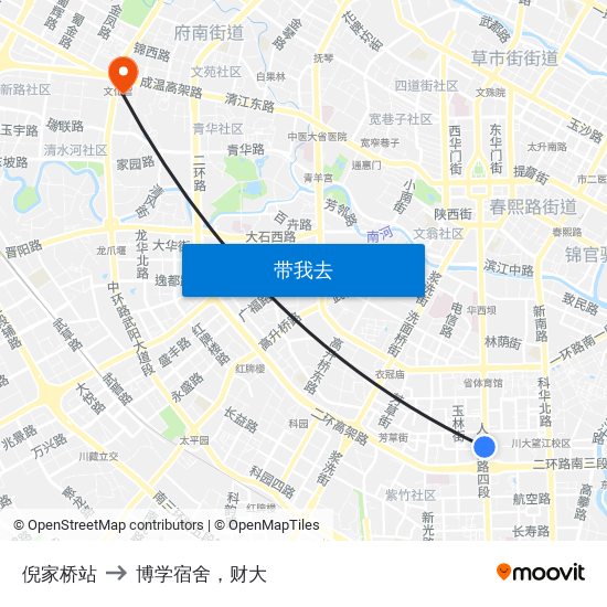 倪家桥站 to 博学宿舍，财大 map