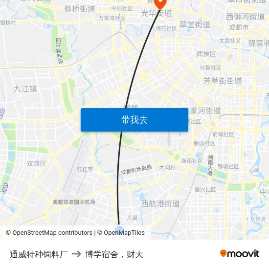 通威特种饲料厂 to 博学宿舍，财大 map